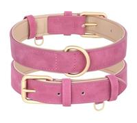 Adjustable Solid-Colour PU Leather Dog Training Camping Collar For Bulldogs Schnauzers Chihuahuas Pugs,Rose Collar,L