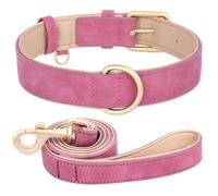Adjustable Solid-Colour PU Leather Dog Training Camping Collar For Bulldogs Schnauzers Chihuahuas Pugs,Rose Set,XL