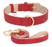 Adjustable Solid-Colour PU Leather Dog Training Camping Collar For Bulldogs Schnauzers Chihuahuas Pugs,Red Set,S