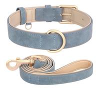 Adjustable Solid-Colour PU Leather Dog Training Camping Collar For Bulldogs Schnauzers Chihuahuas Pugs,Blue Set,XL