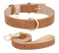 Adjustable Solid-Colour PU Leather Dog Training Camping Collar For Bulldogs Schnauzers Chihuahuas Pugs,Brown Set,XL