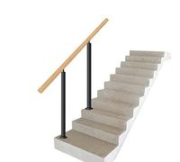Adjustable Solid Wood Railing with Wrought Iron Posts Nonslip Grab Ra for Outdoor Safety 95cm Height 60cm Length for s