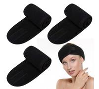 Adjustable Spa Headband, 3 Pack Skincare Headband Makeup Head Band Facial Head band Reusable Soft Fabric Hairband with Secure Fit for Washing Face, Yoga, Baths and Sport (Black)