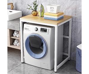 Adjustable Space-Saving Drum Washing Machine Storage Rack - Small Kitchen & Bathroom Unit for Freestanding Over Washer Shelf - Maximize Storage & Efficiency