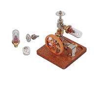Adjustable Speed Stirling Engine Model, Hot Air External Combustion Engine Model with Vertical Flywheel, Glass Aluminum Alloy Wooden Construction, for Physics Education and Science