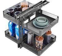 Adjustable Spice Rack with Sliding Shelves - 2 Tier Pull Out Cabinet Organizer for Kitchen Cupboard, Blind Corner, and Under Sink Storage