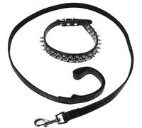 Adjustable Spiked Dog Collar Set for Puppy, Black PU | Thick Skin-friendly Finish, Decorative Punk Style, for Parties and Daily Life, Suitable for Small and Medium Dogs