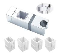 Adjustable Square Shower Head Holder, Rectangular Shower Bracket for Handheld Shower, Chrome Wall Mount Slider Rail, 360° Rotation, Fits 18x30/22x22/25x25/30x15mm Rails, Bathroom Replacement Accessory