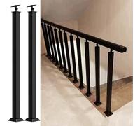 Adjustable Square Stair Railing Posts270° Black Metal Handrail Brackets with Flat Base Support & Screw Kit for Indoor Staircase Safety