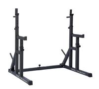 Adjustable Squat Rack with Weight Plate Storage, Integrated Dip Bars, Spotter Silver