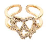 Adjustable Stackable Initial Ring with Hollow Flower Letter Design, Unique Copper Fashion Rings for Women, Graduation Period Birthday Presents and Versatile Style for Teen Girls