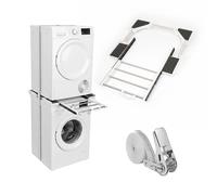 Adjustable stacking frame Washer Dryer kit Pull-out shelf Anti-slip straps