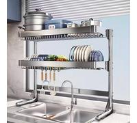 Adjustable Stainless Steel 304 Over Sink Dish Rack with Hanging Basket - Space-Saving Kitchen nizer & Drainer for Modern Homes, Perfect for Efficient Dish Drying