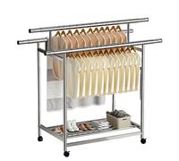 Adjustable Stainless Steel Clothes Drying Rack on Wheels, 360° Rotating Garment Stand with Bottom Shoe Storage, Freestanding Indoor/Outdoor Clothes Rail