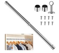 Adjustable Stainless Steel Clothes Rail, Extendable Wardrobe Pole with End Sockets, Durable Metal Coat Hanger for Organizing Garments and Accessories