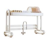 Adjustable Stainless Steel Dish Rack for Kitchen Sink - Over the Sink Drainer for Plates and Utensils - Space Saving Sponge Holder