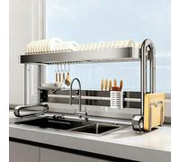 Adjustable Stainless Steel Dish Rack Over SinkCapaci MultiZone Double Column Fast D White 65cmIdeal for Kitchen nizat and Space Saving