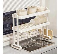 Adjustable Stainless Steel Dish Rack Over SinkCapaci MultiZone Double Column Fast D White 65cmIdeal for Kitchen nizat and Space Saving