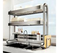 Adjustable Stainless Steel Dish Rack Over SinkCapaci MultiZone Double Column Fast D White 65cmIdeal for Kitchen nizat and Space Saving