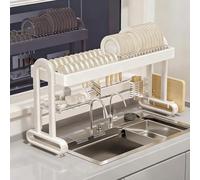 Adjustable Stainless Steel Over Sink Dish Drying Rack Large Capacity Dual Column Support Quick Drainage for Family Kitchen Storage 33.4in White Space Saving Solution