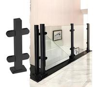Adjustable Stainless Steel Railing Post with Clamp - 24" to 47" Balustrade Kit for Indoor/Outdoor Stairs, Black Mid Post, 33.5" Height Safety Guardrail System
