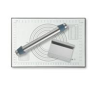 Adjustable Stainless Steel Rolling Pin, Non-Stick Rolling Pin Set with Silicone Thickness Guide Rings, Silicone Baking Pastry Mat and Dough Pastry Bench Cutter Scraper Set, 42cm