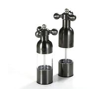 Adjustable Stainless Steel Salt and Pepper Grinder Set - 2PC Refillable Mills with Handle Perfect for Home Restaurant BBQ and Cooking - Coarseness Control Black