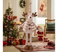 Adjustable Standing Christmas Gnome Handmade Large Reindeer Dwarf Stuffed Toy with Extendable Spring Legs Christmas Decoration and Winter Home (C 48 x 19 cm)