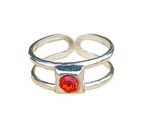Adjustable Sterling Silver And Square Set Red Cubic Zirconia Toe Ring