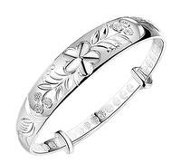 Adjustable Sterling Silver Bracelet for Women, Sterling Silver Bracelet For Women,Women 925 Silver Bracelet Hand Carve Flower Vine Adjustable Cuff Bangle Friendship Bracelet Ladies Silver Jewellery Bi