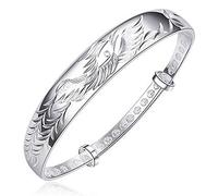 Adjustable Sterling Silver Bracelet for Women, Sterling Silver Bracelet For Women,Women 925 Silver Bracelet Vintage Carve Phoenix Adjustable Cuff Bangle Friendship Bracelet Ladies Silver Jewellery Bir