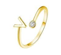 Adjustable Sterling Silver Ring: Initial Letter Rings-Stackable Letter A-Z Initial Ring Has A,B,C,D,E,F,G,H,I,J,K,L,M,N,O,P,Q,R,S,T,U,V,W,X,Y,Z, 26 Letters Cover Everyone'S Name, Womens Silver Cubic