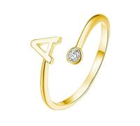 Adjustable Sterling Silver Ring: Initial Letter Rings-Stackable Letter A-Z Initial Ring Has A,B,C,D,E,F,G,H,I,J,K,L,M,N,O,P,Q,R,S,T,U,V,W,X,Y,Z, 26 Letters Cover Everyone'S Name, Womens Silver Cubic