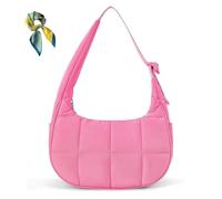 Adjustable Strap Compact Handbag for Women,Waterproof Crescent Shoulder Bag Tote Bags,Small Nylon Quilted Hobo Purse