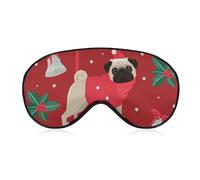 Adjustable Strap Sleep Eye Mask,Party Game Eye Mask,Sleeping Mask Eye Blocks Light Sleep Shade Cover for Travel Yoga Nap Compatible with Merry Christmas and Happy Pugs Dog Red