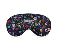 Adjustable Strap Sleep Eye Mask,Sleep Eye Elastic Mask,Unisex Comfortable Sleeping Eye Mask Cover for Airplane Travel Yoga Nap Compatible with Day of The Dead Black Cat Rose Sugar Skull Skeleton