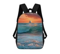 Adjustable Straps Daypack Ocean Waves at Sunset Printed Rucksack Resistant Travel Bag for Work, Travel, Camping, 42X32X14Cm