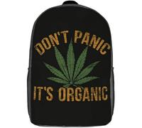 Adjustable Straps Rucksack Don't Panic It's Organic Weed Backpack Personality School Bags for Hiking, Camping, Work, 42X32X14Cm