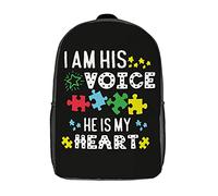 Adjustable Straps School Backpack I Am His Voice Autism Awareness Knapsack Printed School Bags for Travel, Work, Camping, 42X32X14Cm