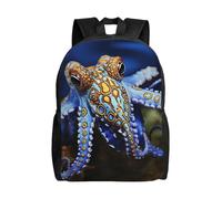 Adjustable Straps Students Bookbag Blue Ringed Sea Animal Book Bags Basic Knapsack for Camping, Work, Hiking, 42X32X14Cm