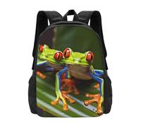 Adjustable Straps Students Bookbag Red Eyed Tree Frog Print Knapsack Polyester Rucksack for Travel, Work, Hiking, 42X32X14Cm