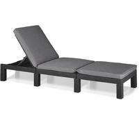 Keter Sunlounger with Cushion Daytona Graphite Lounger Sunbed Wicker Sunlounger