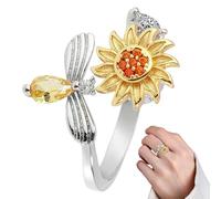 Adjustable Sunflower Jewelry, Calming Stress Band, 0.93x0.67 Inches Fidget Ring with Rotatable Top, Shiny Alloy Bauble, Comfort Ornament with Floral Style, Meditation Accessory for Adults and Work