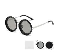 Adjustable Sunglasses, mens round sunglasses, 1-9 Gears Rounded Polarized Glasses, Tinted Sunglasses with ND9 Stepless Lens for Men Beach Shady Fishing Driving (with storage box)