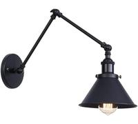 Adjustable Swing Arm Wall Lights, Black Vintage Industrial Bedside Lighting Fixture with Cone Lampshade for Hotel Corridor Restaurant Bedside Reading Lamp,Wall Scone with Black Metal Shade (1)