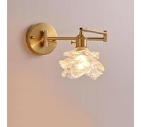 Adjustable Swing Arm Wall Sconce Hardwired Light Fixture Vintage Rose Glass Flower Wall Lamp Antique Gold Mounted Reading Light for Bedroom Bedside Living Room Headboard Study
