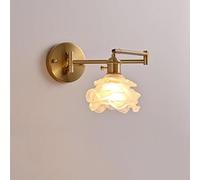 Adjustable Swing Arm Wall Sconce Hardwired Light Fixture Vintage Rose Glass Flower Wall Lamp Antique Gold Mounted Reading Light for Bedroom Bedside Living Room Headboard Study