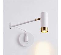 Adjustable Swing Double Long Arm Metal Lamp E27 Spotlight 6W LED Wall Light with 3-Color Mode for Bedroom Bedside and Study Reading