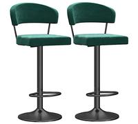 Adjustable Swivel Bar Stools for Kitchen Island Modern Velvet Dining Chairs with Backrest 80cm Height Set of 2 Elegant Green High Counter Seating