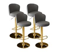 Adjustable Swivel Bar Stools Modern Faux Leather Chairs with Backrest and Footrest High Dining Stools for Counter Height (Gray with Gold Feet Set of 4)